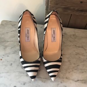 Jimmy Choo zebra print pony hair pumps